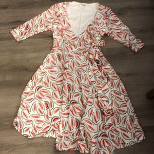 Unique Vintage Watermelon Print Wrap Dress